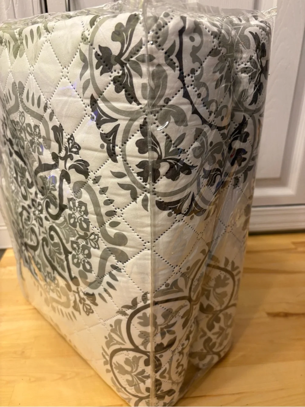 Neutral Gray and White Decorative Quilted Bedspread